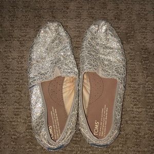 Silver Sparkly Toms, size 8